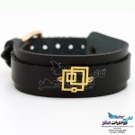 دستبند طلا و چرم - طرح هندسی