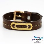 دستبند طلا و چرم - طرح هندسی