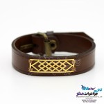 دستبند طلا و چرم - طرح هندسی