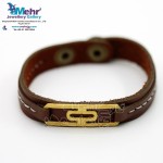 دستبند طلا و چرم - طرح هندسی