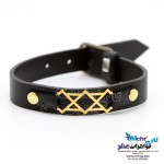 دستبند طلا و چرم - طرح هندسی