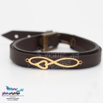 دستبند طلا و چرم - طرح بینهایت و قلب