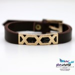 دستبند طلا و چرم - طرح هندسی