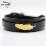 دستبند طلا و چرم - طرح پر