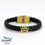 دستبند طلا و چرم - طرح تاج