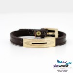 دستبند طلا و چرم - طرح هندسی