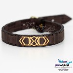دستبند طلا و چرم - طرح هندسی