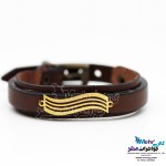 دستبند طلا و چرم - طرح موج