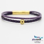 دستبند طلا و چرم - طرح گوی توری