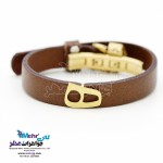 دستبند طلا و چرم - طرح ه نیمانی