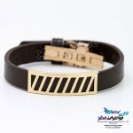 دستبند طلا و چرم - طرح خطوط موازی