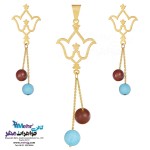 نیم ست طلا - آویز و گوشواره - طرح گل شاه عباسی