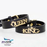 دستبند طلا و چرم - طرح کینگ و کویین
