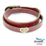 دستبند طلا و چرم - طرح قلب اسلیمی