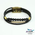 دستبند طلا و چرم - طرح خط