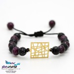 دستبند طلا و سنگ - طرح مربع حصیری
