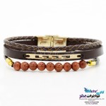 دستبند طلا و چرم - طرح پلکانی