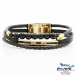 دستبند طلا و چرم - طرح هندسی