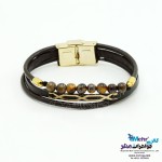 دستبند طلا و چرم - طرح هندسی