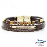 دستبند طلا و چرم - طرح موج