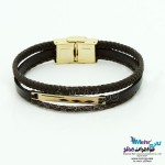 دستبند طلا و چرم - طرح هندسی