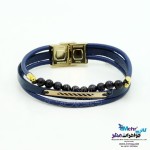 دستبند طلا و چرم - طرح خطوط موازی