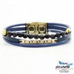 دستبند طلا و چرم - طرح پلکانی