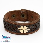 دستبند طلا و چرم - طرح شبدر چهار برگ