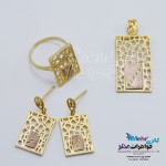 نیم ست طلا - آویز و گوشواره و انگشتر - طرح هندسی