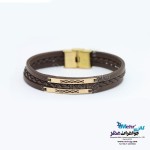 دستبند طلا و چرم - طرح هندسی