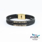 دستبند طلا و چرم - طرح هندسی