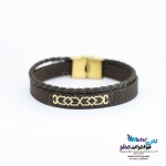 دستبند طلا و چرم - طرح هندسی