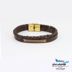 دستبند طلا و چرم - طرح هندسی