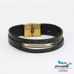 دستبند طلا و چرم - طرح هندسی