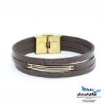 دستبند طلا و چرم - طرح هندسی