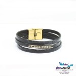 دستبند طلا و چرم - طرح هندسی