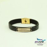 دستبند طلا و چرم - طرح خطوط موازی