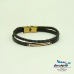 دستبند طلا و چرم - طرح هندسی
