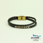 دستبند طلا و چرم - طرح هندسی