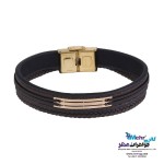 دستبند طلا و چرم - طرح هندسی