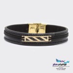 دستبند طلا و چرم - طرح هندسی