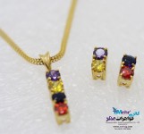 نیم ست طلا - آویز و گوشواره - طرح سنگ رنگی