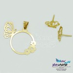 نیم ست طلا آویز و گوشواره - طرح گل و پروانه