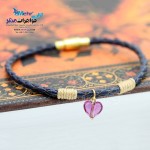 دستبند طلا و چرم - سنگ سواروسکی قلب