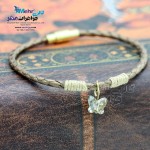 دستبند طلا و چرم - سنگ سواروسکی پروانه