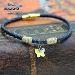 دستبند طلا و چرم - سنگ سواروسکی پروانه