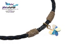 دستبند طلا و چرم - سنگ سواروسکی پروانه