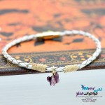 دستبند طلا و چرم - سنگ سواروسکی پروانه