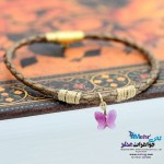 دستبند طلا و چرم - سنگ سواروسکی پروانه