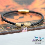دستبند طلا و چرم - سنگ سواروسکی پروانه